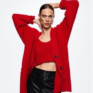 Mango Red Chunky knit cardigan